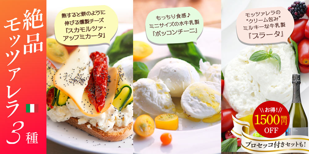 絶品モッツァレラ3種(ブラータ、ボッコンチーニ、スカモルツァ)