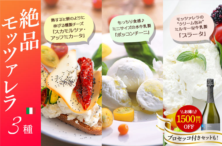 絶品モッツァレラ3種(ブラータ、ボッコンチーニ、スカモルツァ)